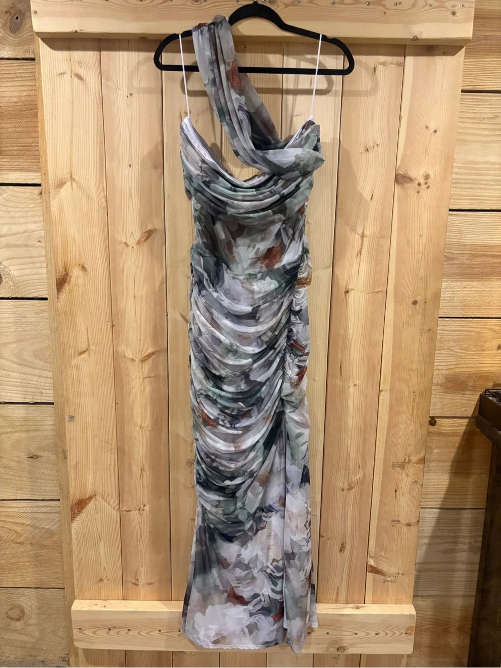 Abercrombie & Fitch Floral Draped Maxi Dress in Sage, Ivory, and Rust